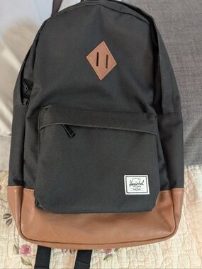 Herschel Heritage Classic Black and Brown Leather-Trim Backpack